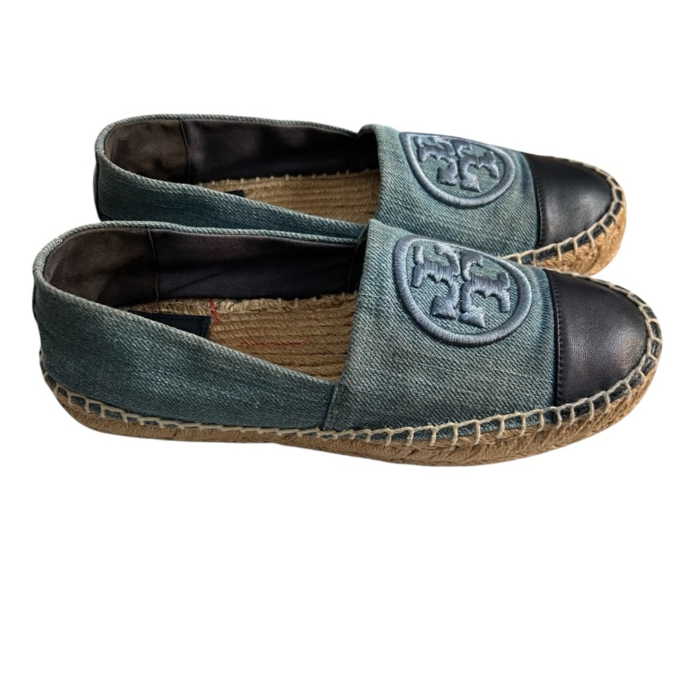 TORY BURCH Benton Denim Cap Toe Espadrille Blue Platform Women’s Size 6 - Picture 4 of 16